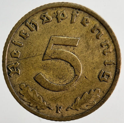 1937 - F Germany Nazi 5 Pfennig Coin | Very High Grade | a6275