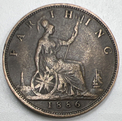 1886 Victoria Farthing | British Copper Coin | Collectable Grade | a996
