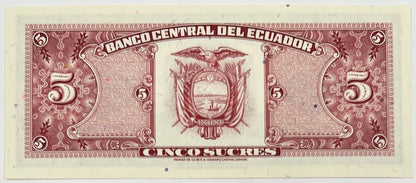 Old Vintage Ecuador 5 Sucres Banknote | Collectable Grade