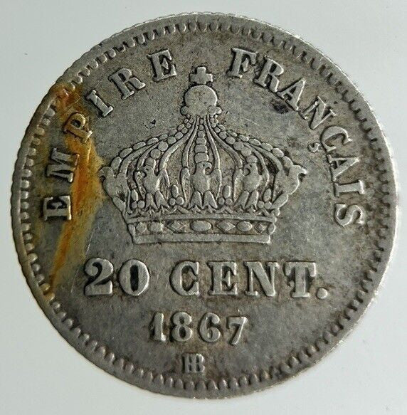 1867 France 20 Centimes Silver Coin | Fine Collectable Grade