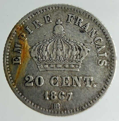 1867 France 20 Centimes Silver Coin | Fine Collectable Grade