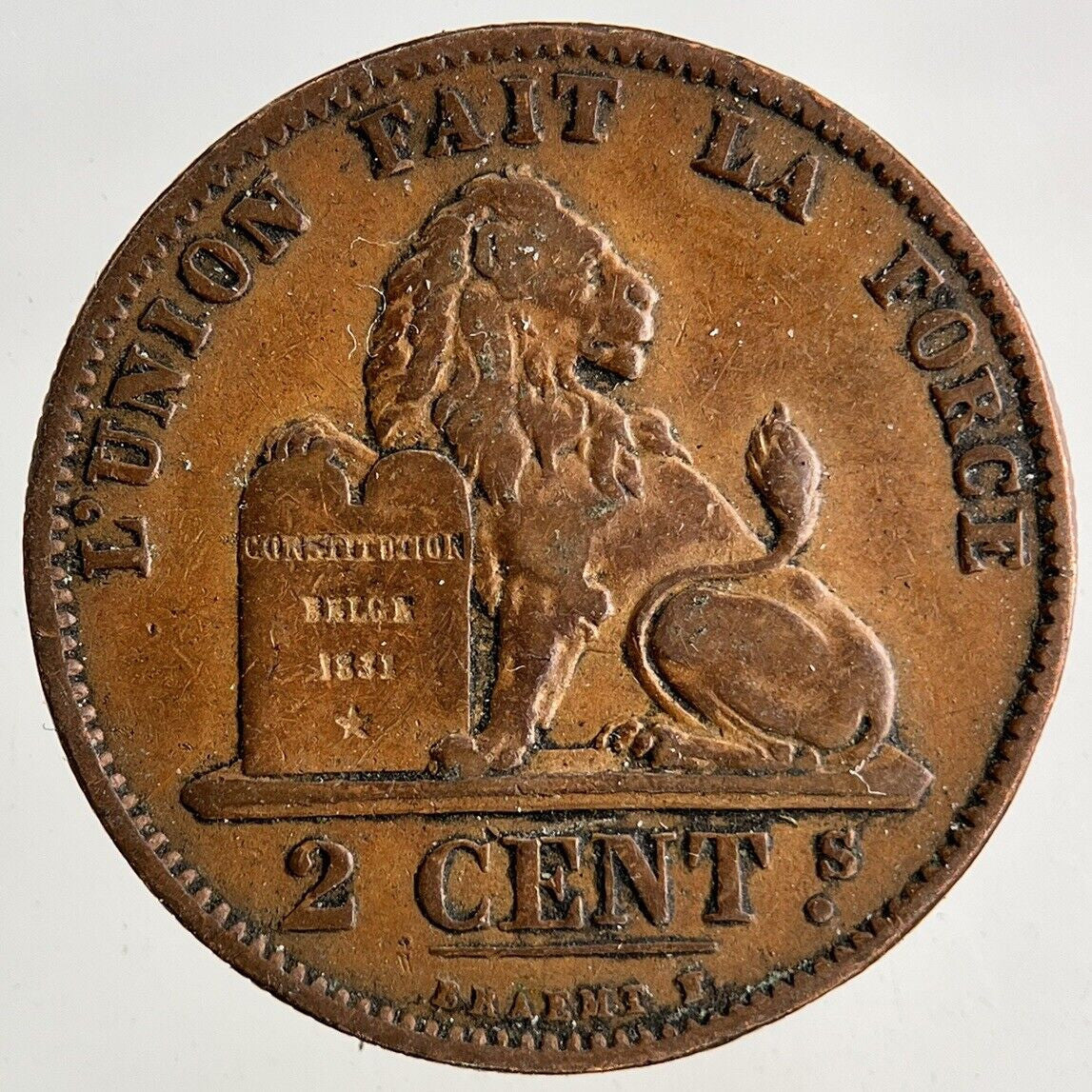 1876 Belgium 2 Centimes Coin | Fine Collectable Grade