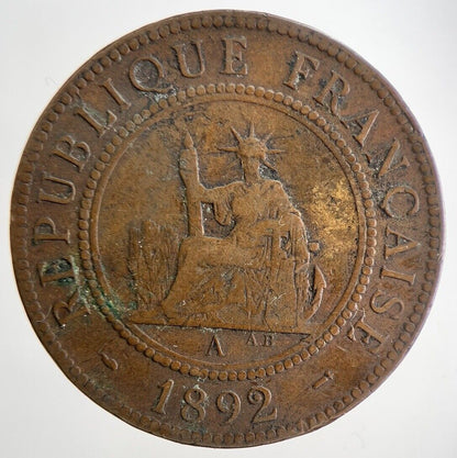 1892 1 Cent Centime Indo - China France Coin | Fine Collectable Grade
