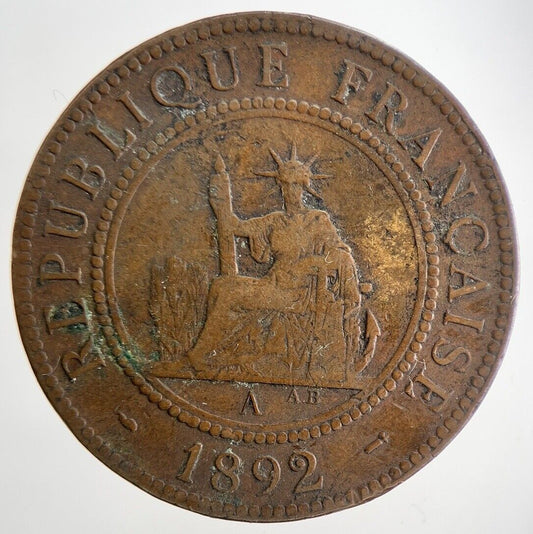 1892 1 Cent Centime Indo - China France Coin | Fine Collectable Grade