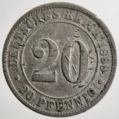 1888-D Germany 20 Pfennig Coin | Fine Collectable Grade | a8388