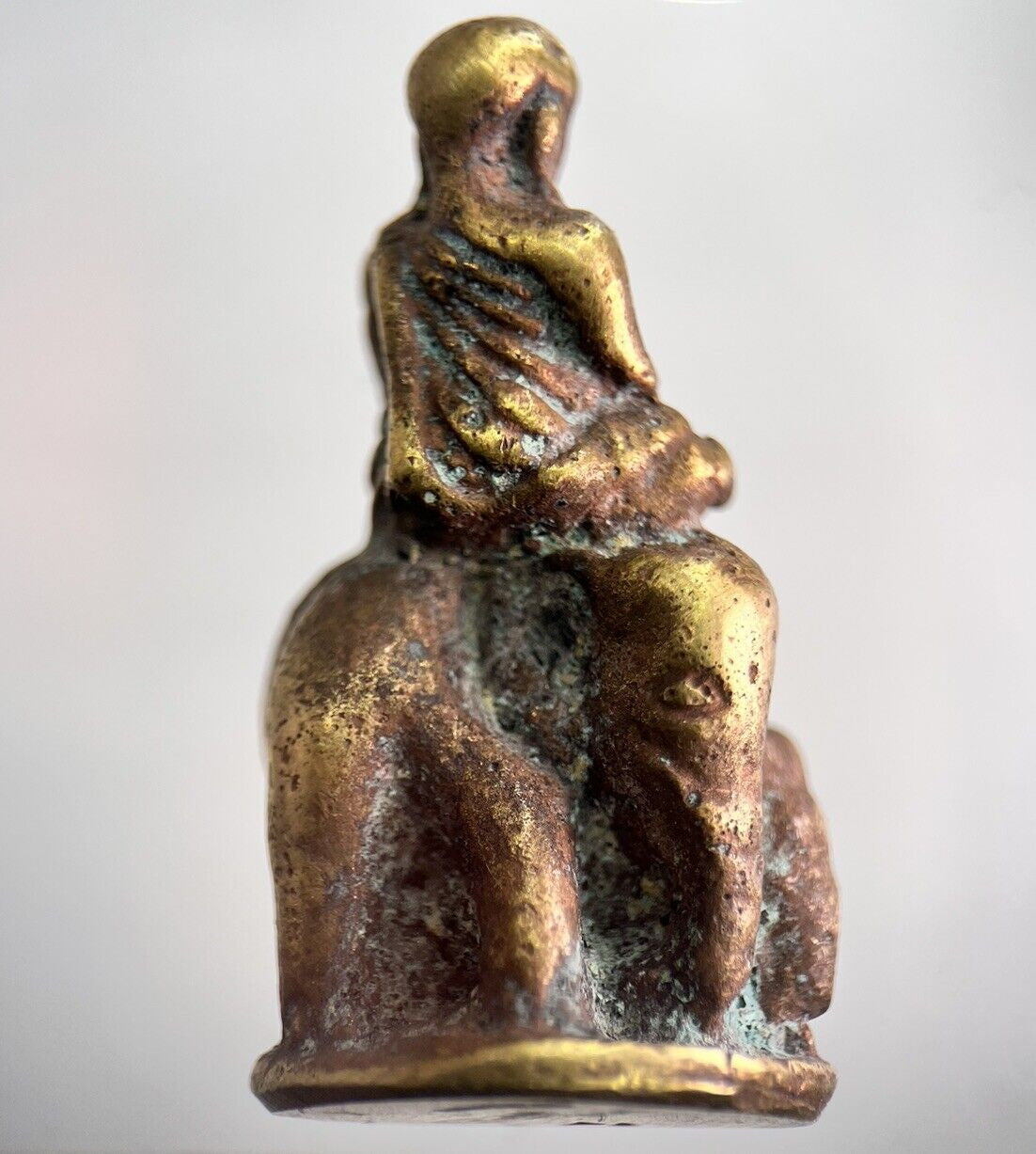 Old Thailand Brass Monk Elephant Statue Ornament | Height 4cm | a2325