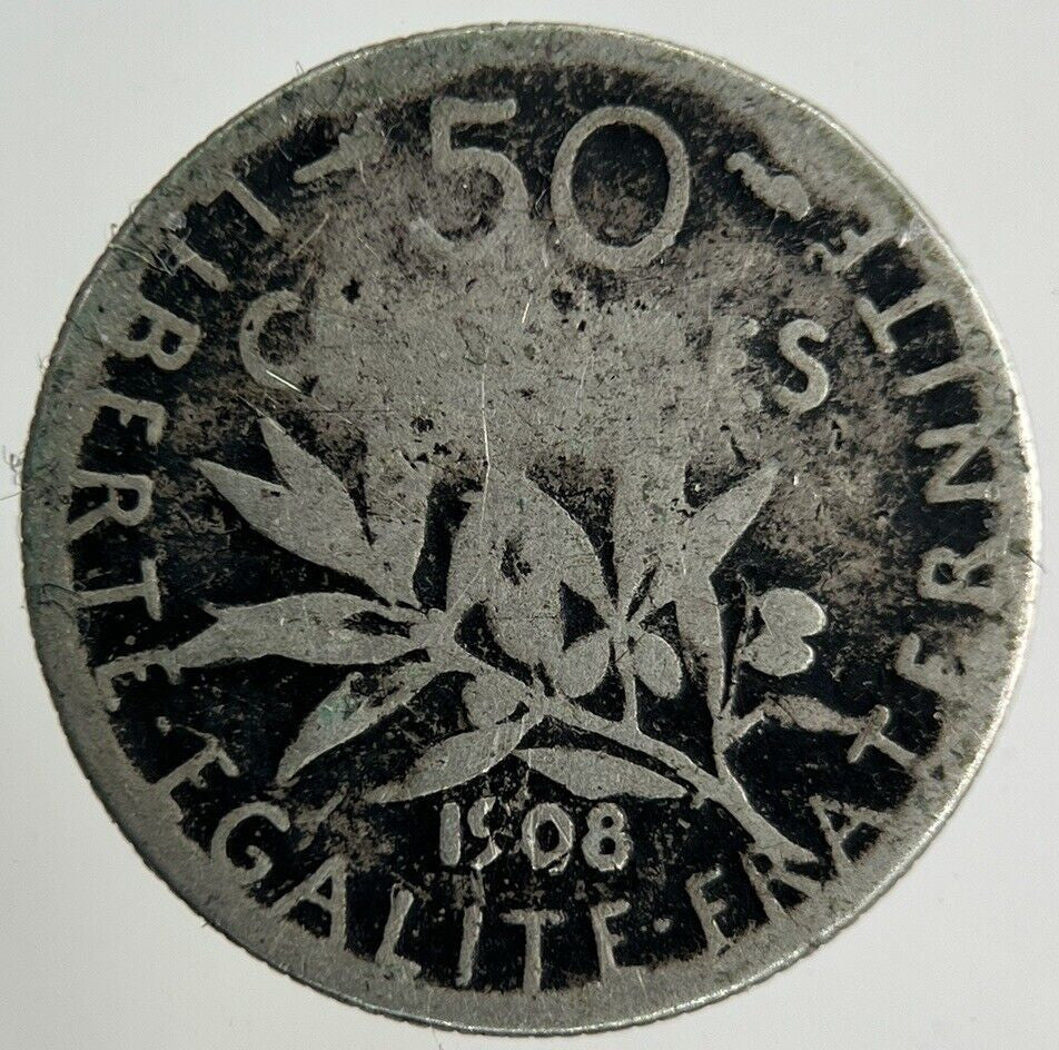 1908 France 50 Centimes Silver Coin | Fair Grade