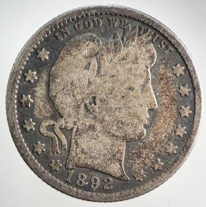 1892-D US USA Barber Quarter Dollar Silver Coin | Collectable Grade