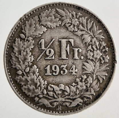 1934 Switzerland Swiss 1/2 Half Franc Silver Coin | Fine Collectable Grade