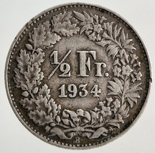 1934 Switzerland Swiss 1/2 Half Franc Silver Coin | Fine Collectable Grade