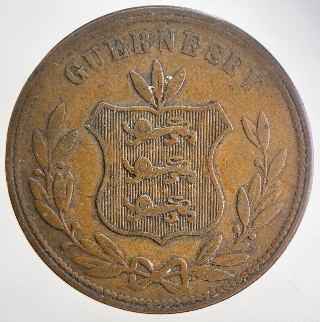 1864 Guernsey 8 Doubles Coin | Fine Collectable Grade | a5913