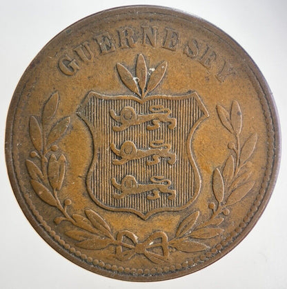 1864 Guernsey 8 Doubles Coin | Fine Collectable Grade | a5913