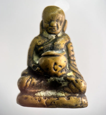 Old Thailand Brass Monk Buddha Statue Ornament | Height 3.5cm