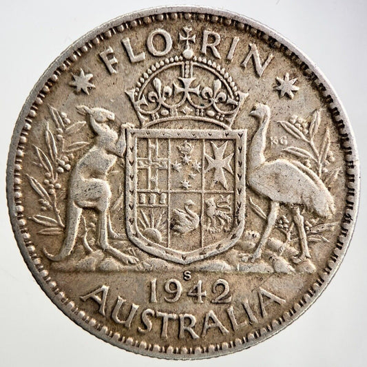 1942 - S Australia Florin Silver Coin | Fine Collectable Grade | a3450