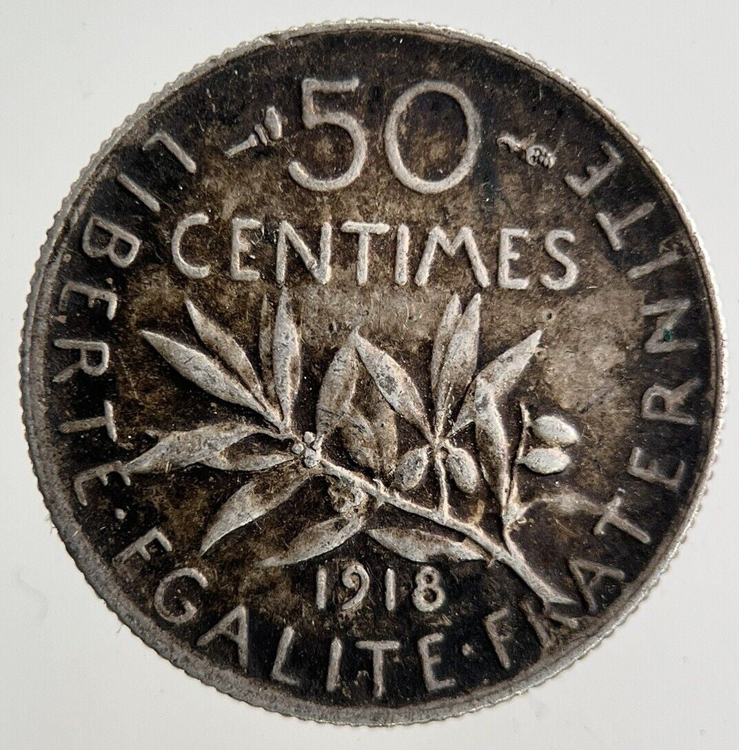 1918 France 50 Centimes Silver Coin | Fine Collectable Grade