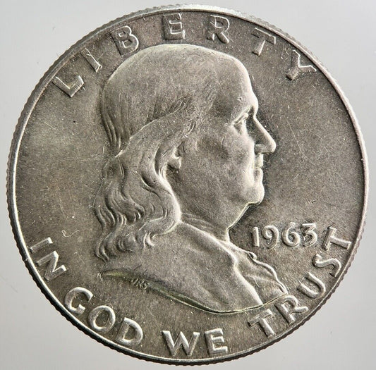 1963 USA US Benjamin Half - Dollar Silver Coin | Fine Collectable Grade | a856