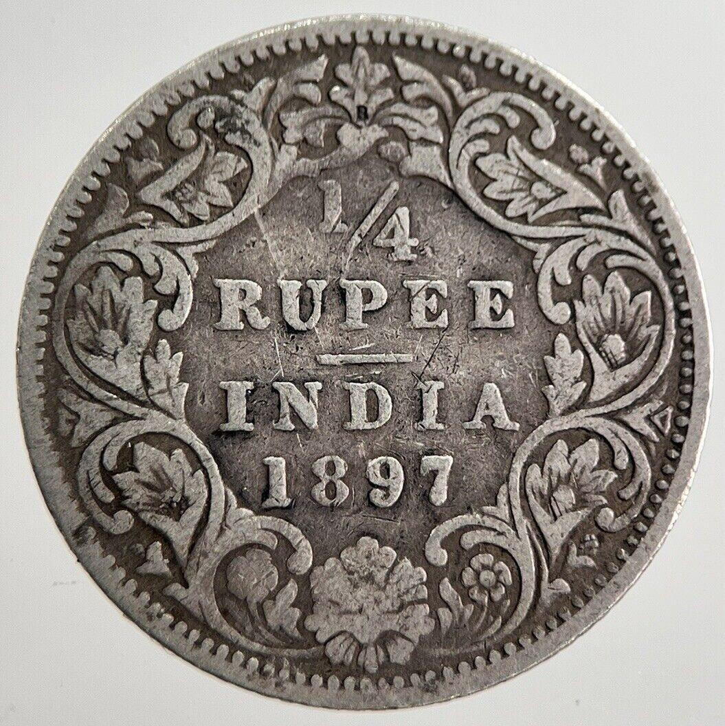 1897 India 1/4 Quarter Rupee Silver Coin | Collectable Grade | a8288