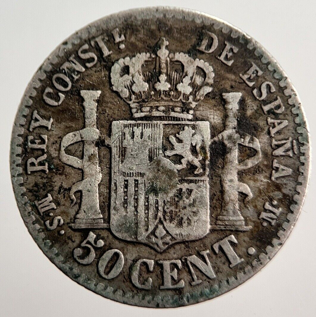 1885 Spain 50 Cents Silver Coin | Collectable Grade | a183