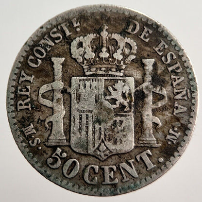 1885 Spain 50 Cents Silver Coin | Collectable Grade | a183