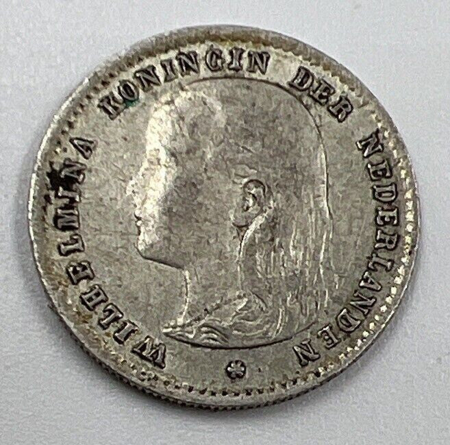 1897 10 Cents | Netherlands Silver Coin | Queen Wilhelmina | Fine Grade | a295