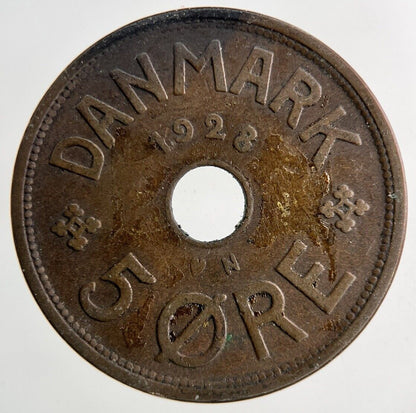 1928 Denmark 5 Ore Coin | Fine Collectable Grade