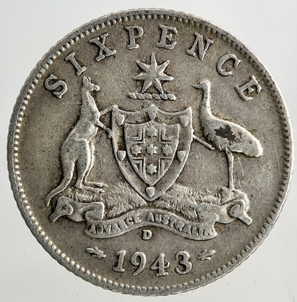 1943 - D Australia Sixpence Silver Coin | Fine Collectable Grade