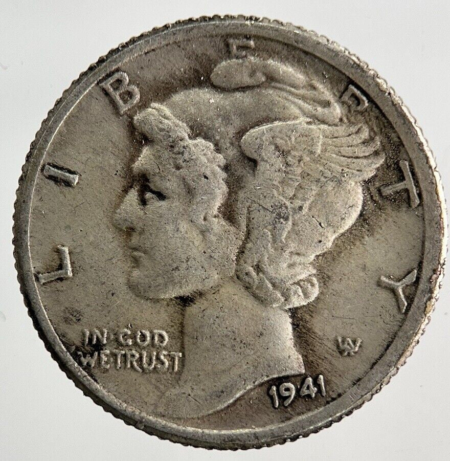1941 - S US USA Mercury One Dime Silver Coin | Fine Collectable Grade