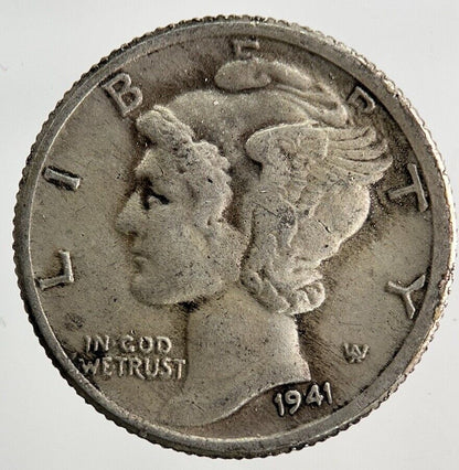 1941 - S US USA Mercury One Dime Silver Coin | Fine Collectable Grade