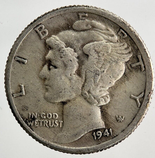 1941 - S US USA Mercury One Dime Silver Coin | Fine Collectable Grade