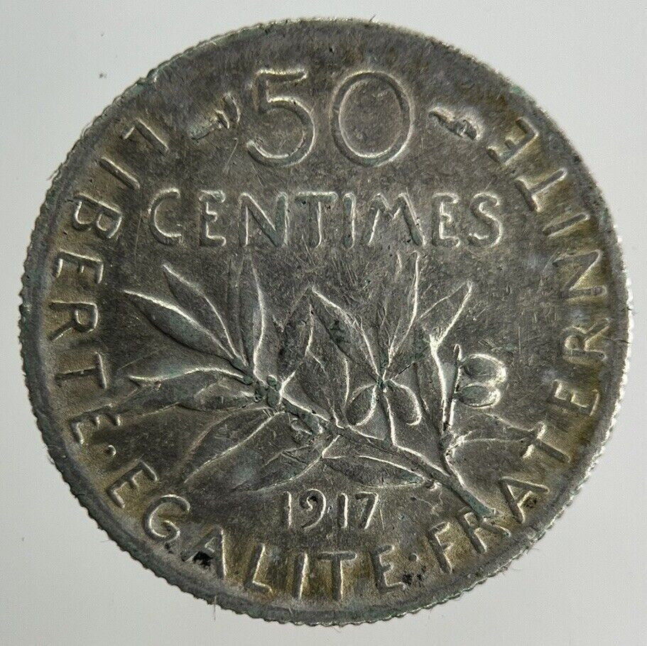 1917 France 50 Centimes Silver Coin | Fine Collectable Grade