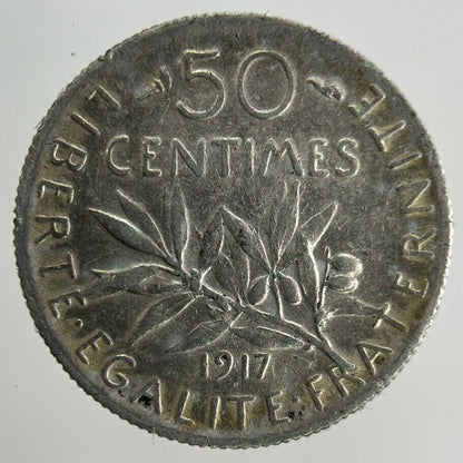 1917 France 50 Centimes Silver Coin | Fine Collectable Grade