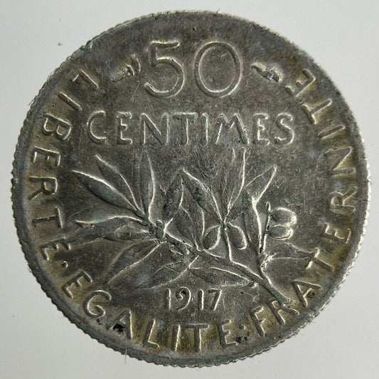 1917 France 50 Centimes Silver Coin | Fine Collectable Grade