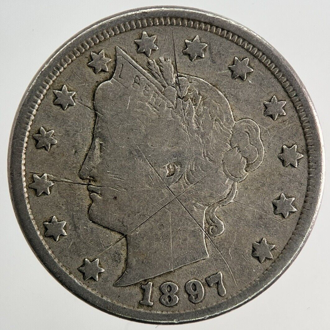 1897 US USA Liberty V 5 Cents Nickel Coin | Fine Collectable Grade