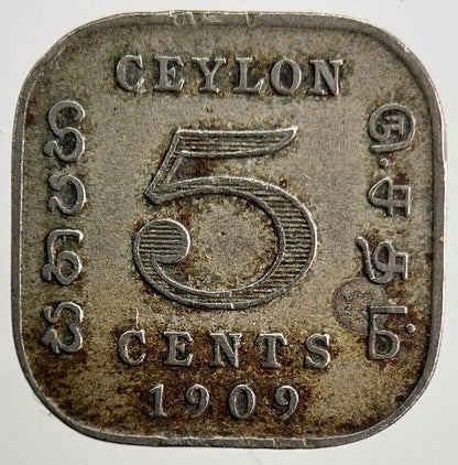 1909 5 Cents Ceylon Sri Lanka Coin | Fine Collectable Grade | a5691