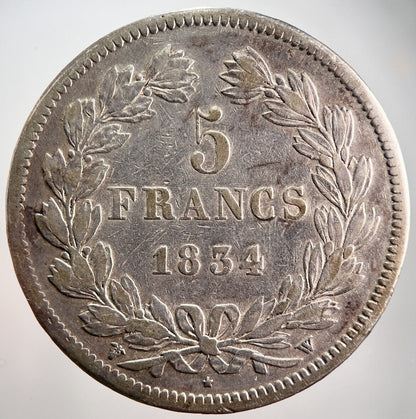 1834 France 5 Five Franc Silver Coin | Collectable Grade