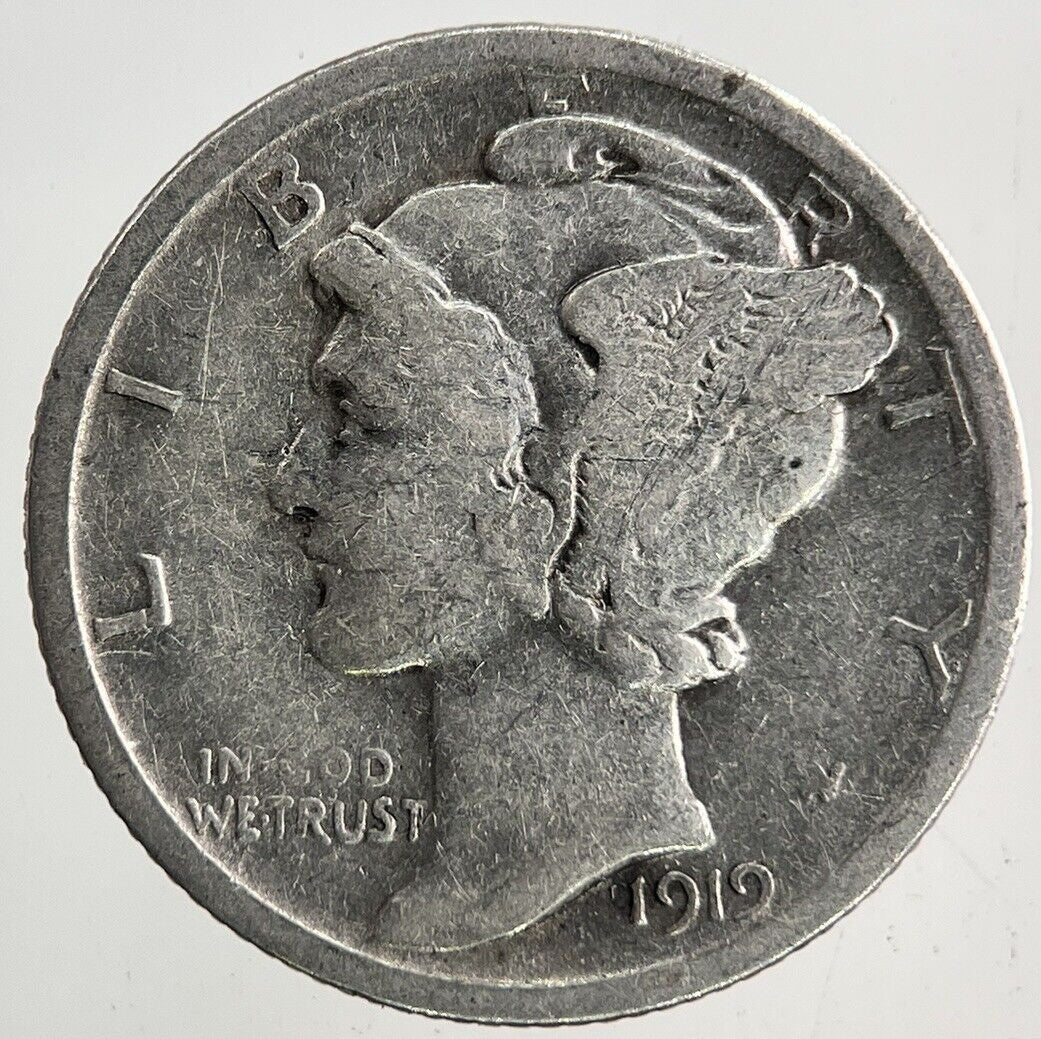 1919 - S US USA Mercury One Dime Silver Coin | Collectable Grade