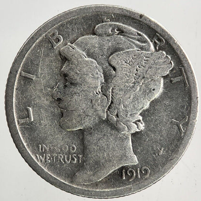 1919 - S US USA Mercury One Dime Silver Coin | Collectable Grade