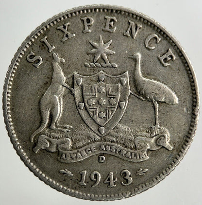 1943 - D Australia Sixpence Silver Coin | Fine Collectable Grade