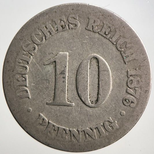 1876 Germany 10 Pfennig Coin | Worn Grade | a3094
