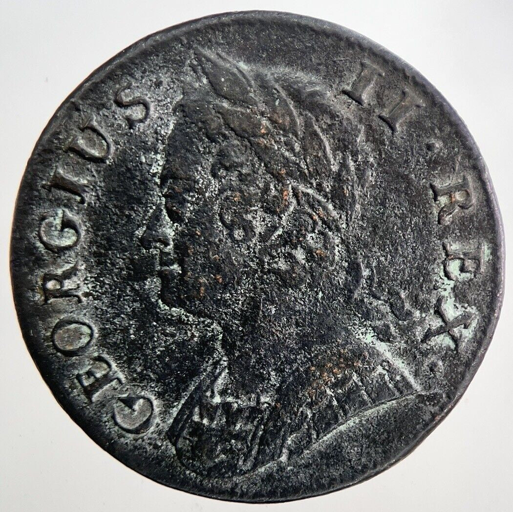 1744 George 2nd II Half-Penny British Coin | Fine Collectable Grade | a6781
