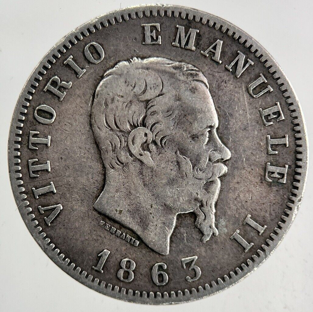 1863 Italy 1 Lira Silver Coin | Fine Collectable Grade