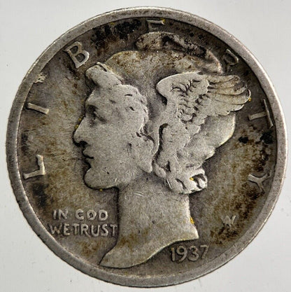 1937 - D US USA Mercury Dime Silver Coin | Fine Collectable Grade