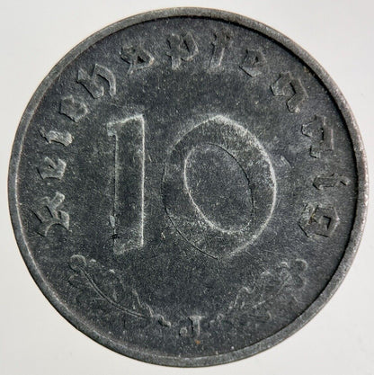 1942 - J Germany Nazi 10 Pfennig Coin | Fine Collectable Grade