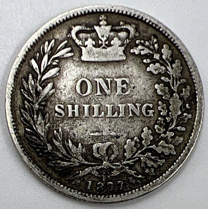 1877 Die - 17 Victoria Shilling | British Silver Coin | Collectable Grade | a1130