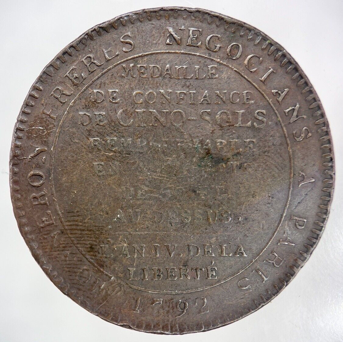 1792 France Napoleonic Revolution Medal Coin | Fine Collectable Grade | a2496