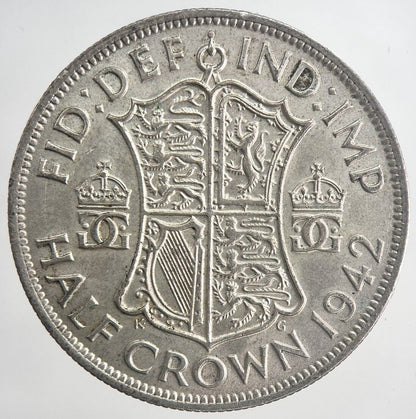 1942 George VI Half - Crown Silver Coin | Very High Grade | a6339