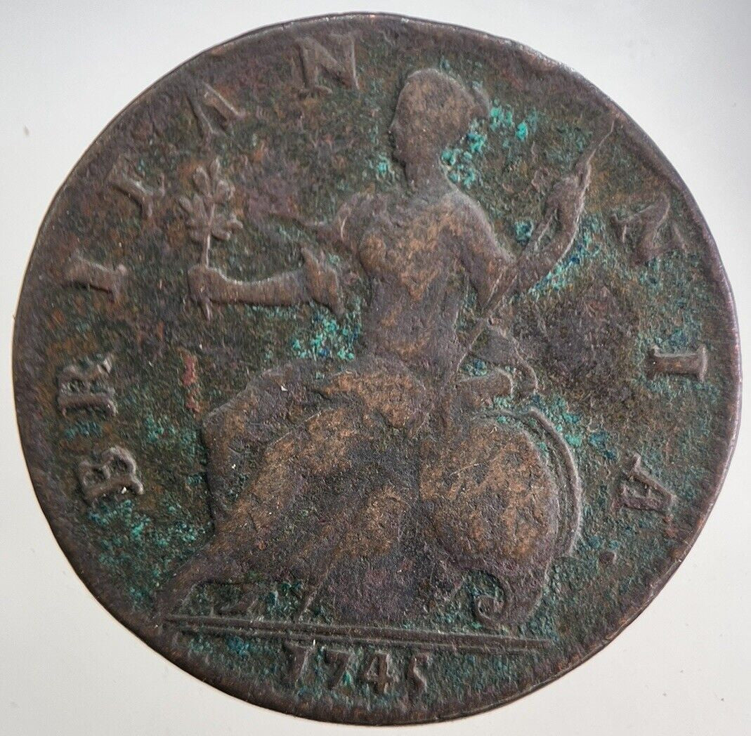 1745 George 2nd II Half-Penny British Coin | Fine Collectable Grade | a5743