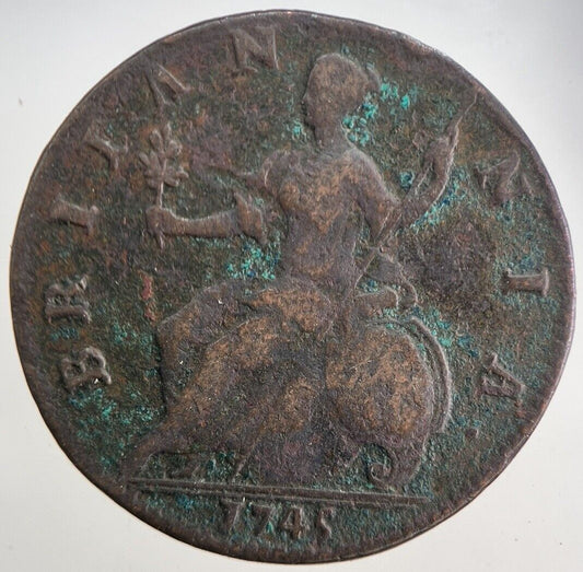 1745 George 2nd II Half-Penny British Coin | Fine Collectable Grade | a5743