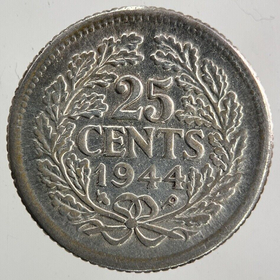 1944 Netherlands 25 Cents Silver Coin | Fine Collectable Grade