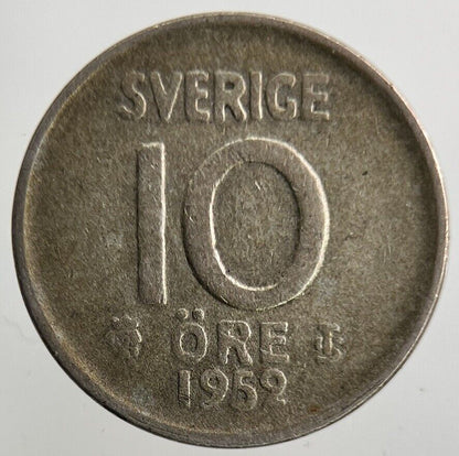 1952 Sweden 10 Ore Silver Coin | Fine Collectable Grade